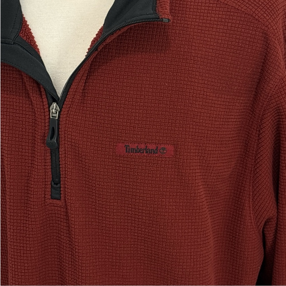 Timberland Mens Size 2XL Burgundy Waffle Knit Quarter Zip Fleece Pullover Fleece - Picture 3 of 5